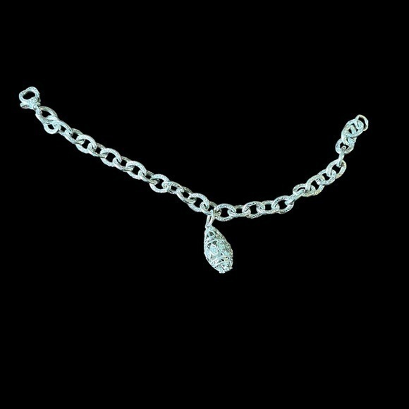 Woman’s Chain Bracelet With pavé Egg Pendant - Picture 1 of 6